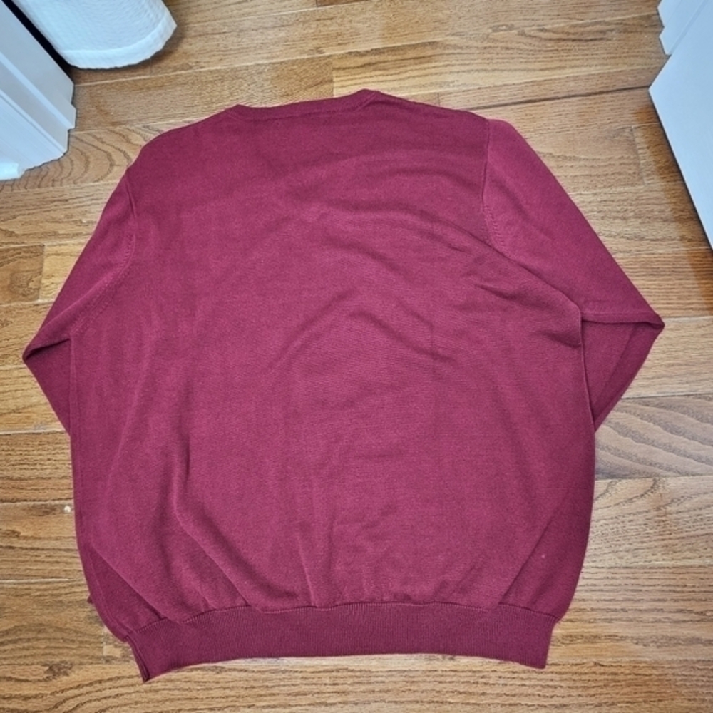 OXFORD GOLF Large Men’s Burgundy Pima Cotton V Neck Sweater CC Emblem Embroidery - Picture 5 of 7